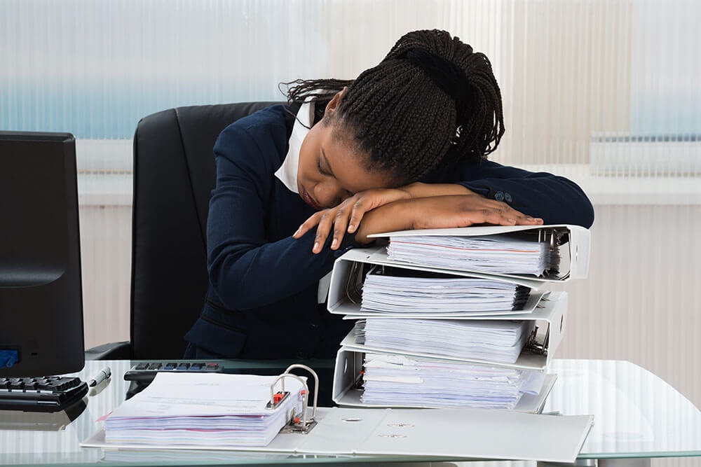 Tired Business Woman Sleeping At Work Encino Sleep And Tmj