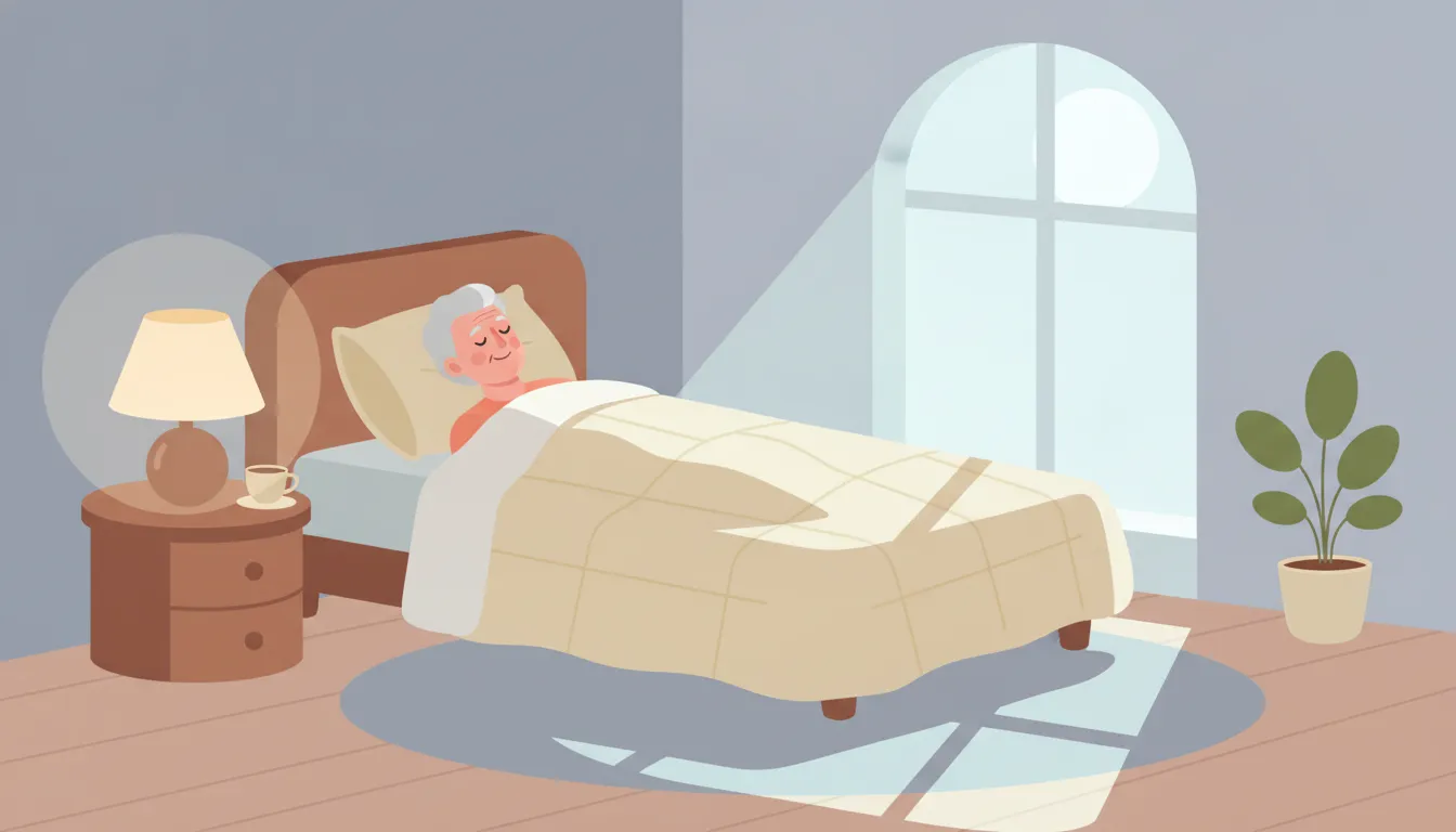 Older adult sleeping peacefully in a softly lit bedroom, representing restful sleep and cognitive health